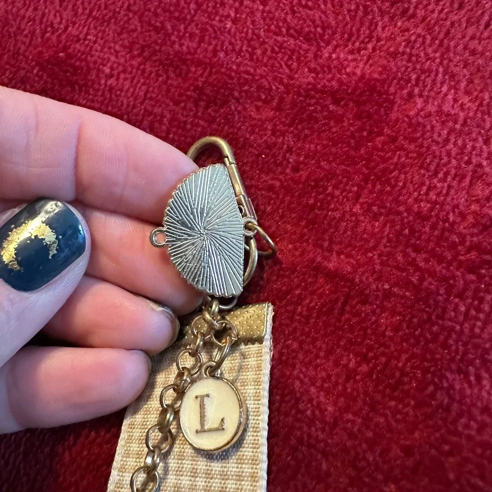 No Face Spirited Away Enamel Keychain Initial L Cherry Blossom Fan Gold Tone